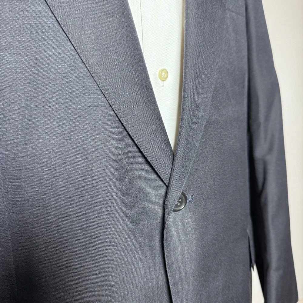 1980s Brooks Brothers Suit Mens 42R 34W Navy Solid Two-Button Vintage Wool Blend